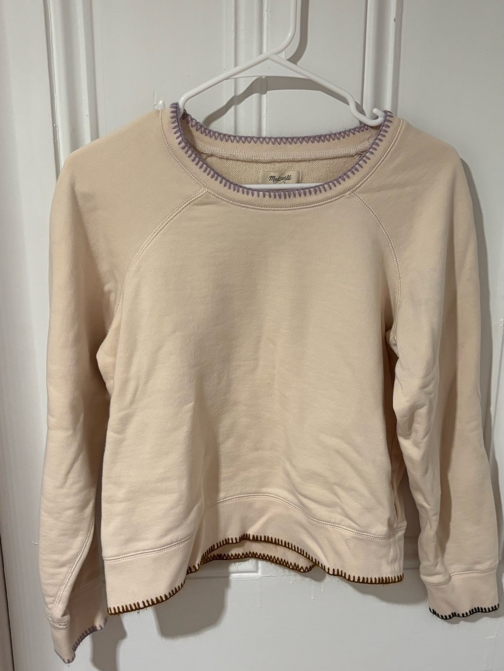 Madewell Cream Sweatshirt with Purple Contrast Stitching